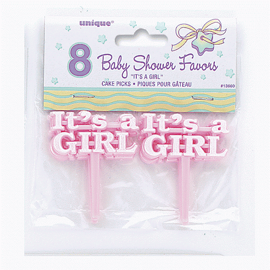 Pink Its a Girl Cake Picks decoration pk 8