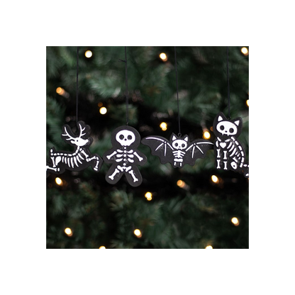Set of 4 Black Creepy Skeleton Cookie Ornaments
