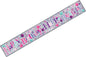 Glittery happy birthday girl banner with pink, purple, and teal stars and balloons
