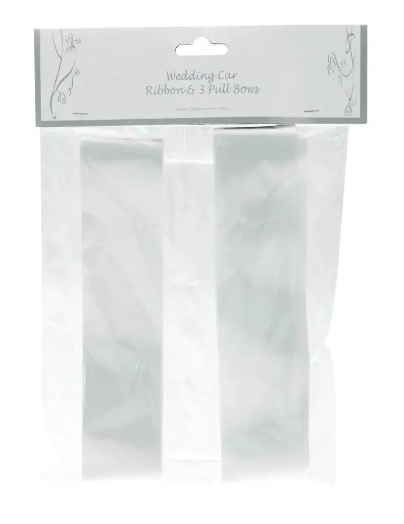 White Wedding Car Ribbon and 3 x Bows