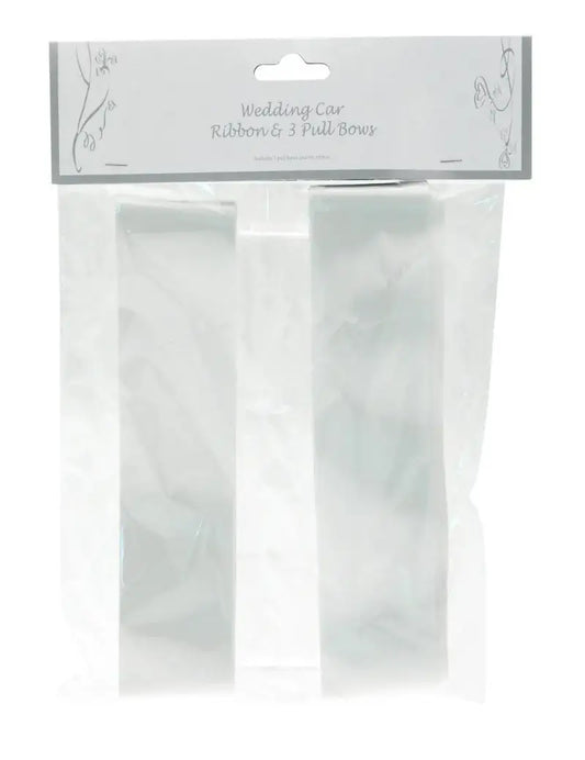 White Wedding Car Ribbon and 3 x Bows