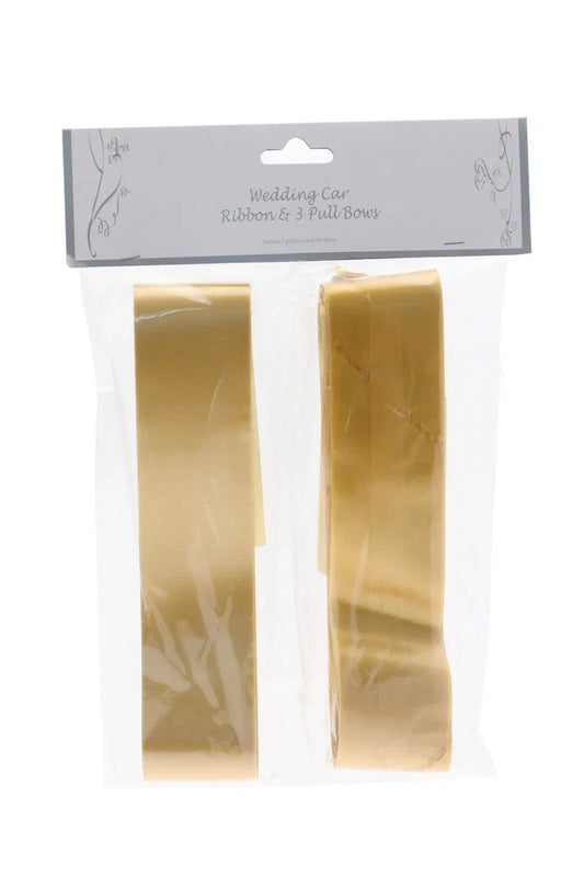 Gold Wedding Car Ribbon &amp; 3xBows