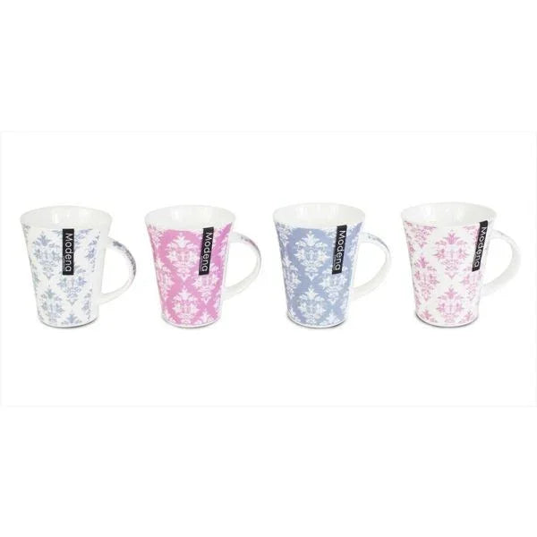 12oz New Bone China Patterned Mugs (Assorted Colours)