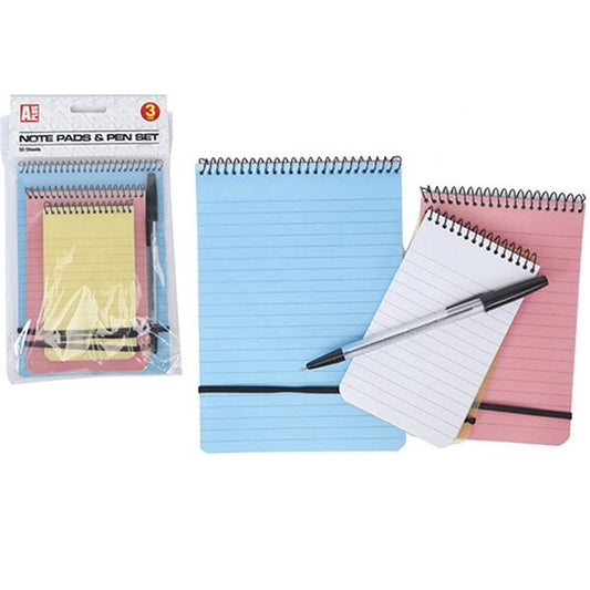 3pc 50sheet High Qtly, Spiral Top Note Pads+ Pen