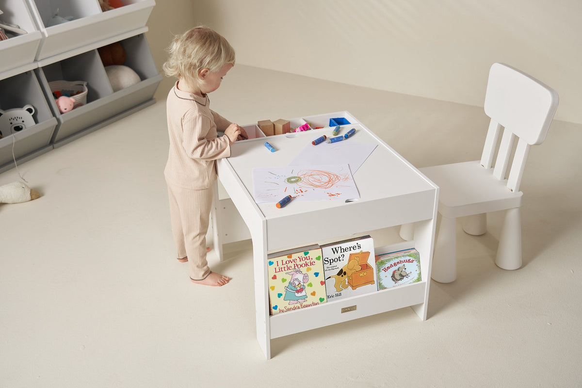 Kids Wooden Activity Table with Storage, Baseplate and Blackboard