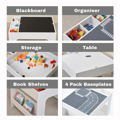 Kids Wooden Activity Table with Storage, Baseplate and Blackboard