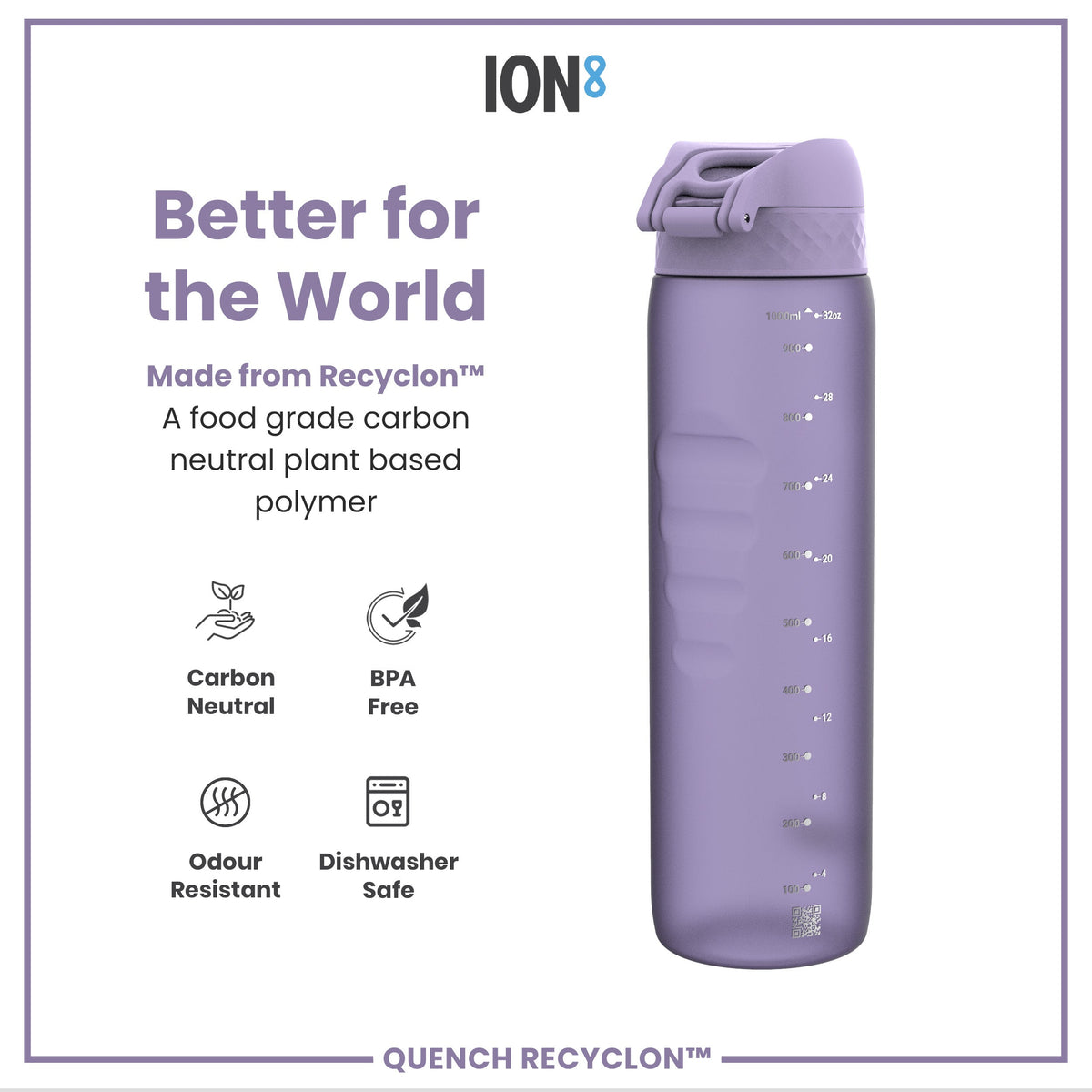 Leak Proof 1 litre Water Bottle, Recyclon, Light Purple, 1L