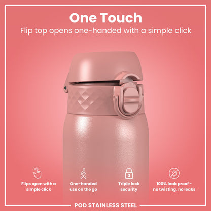 Leak Proof Kids Water Bottle, Stainless Steel, Ash Rose, 400ml (13oz)