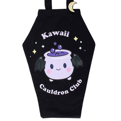 Kawaii Cauldron Club Coffin Shaped Tote Bag with Enamel Pin Badge