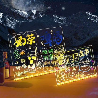 LED Note Board with Night Light & 7 Pens - Kids Drawing & Message Board Small Stand