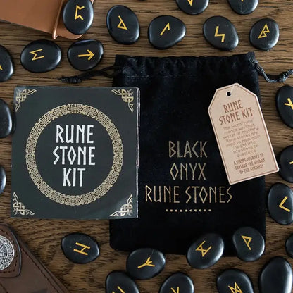Set of 25 Black Onyx Viking Rune Stones