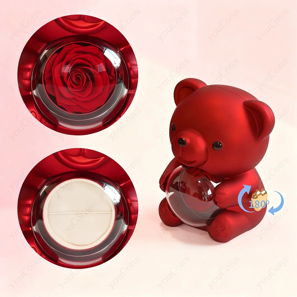 Heart Pendant Necklace Cute Red Bear Rose Gift Box Jewellery Gift Valentines Day
