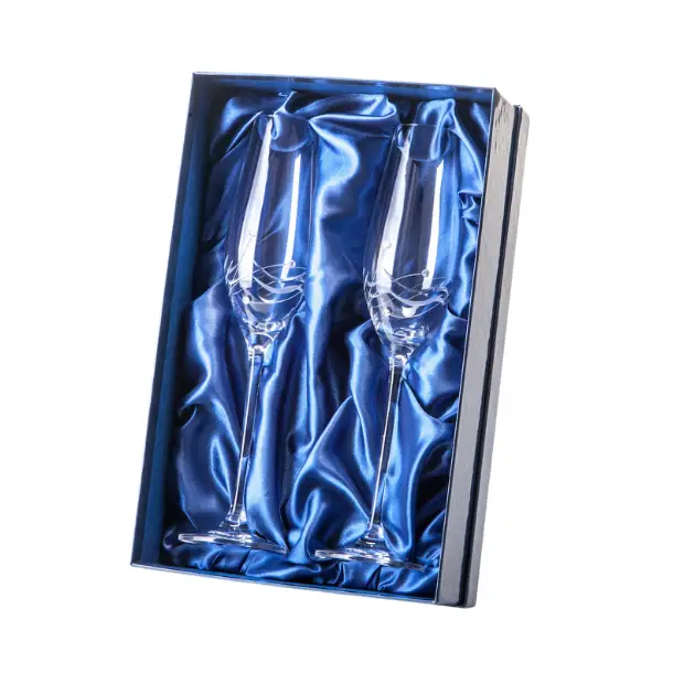 Diamante Champagne Flutes with Spiral Cutting - Pair in Gift Box