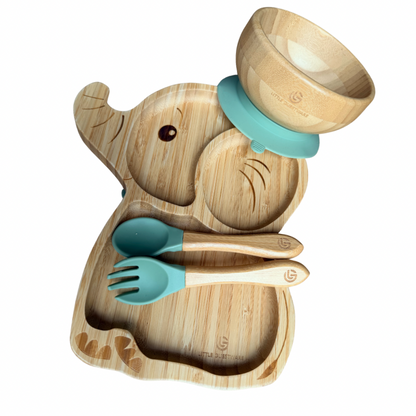Elephant Bamboo Feeding Set - Plate, Bowl, Spoon & Fork Gift Set